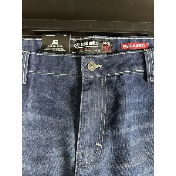 Ecko Jean Shorts Men 40 Baggy Fit Med Wash Distressed Denim Patches Y2k‎ 90s - Picture 3 of 15